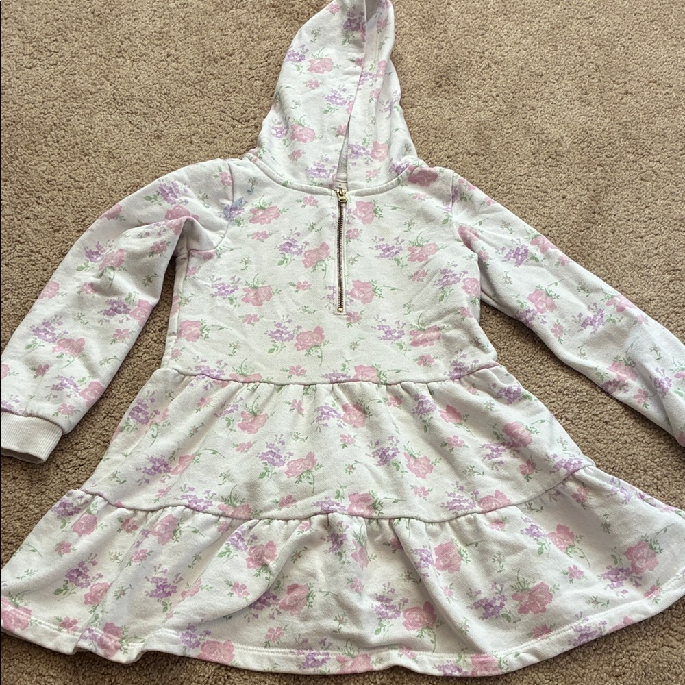 Floral Hooded Dress with Pink and Purple Accents Janie and Jack size S